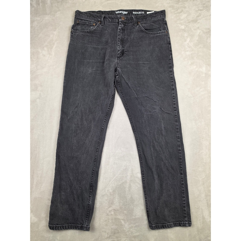 Wrangler Regular Fit Jeans Mens 38x32 Black Denim Straight Leg MWM25BK